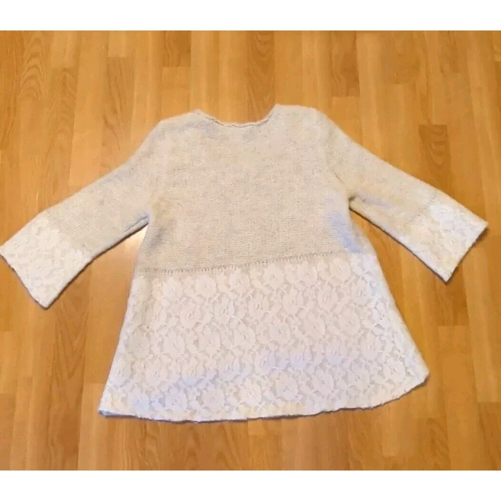 Anthropologie Knitted & Knotted Sweater Womens M Ivory Felted Lace Wool Boho